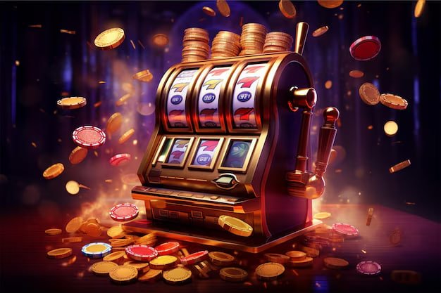 Antarmuka mesin arcade di aplikasi mobile jus togel menampilkan gulungan, tombol putar, dan tampilan saldo